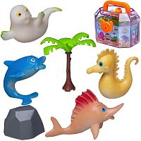 Игровой набор Чемоданчик с 4 мультяшными фигурками морских обитателей Юный натуралист AbToys PT-0178